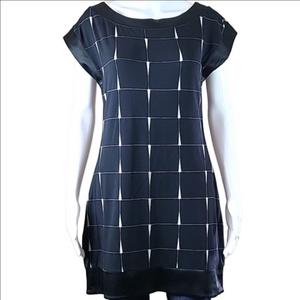 Express Stretch Knit Satin Trim Cap Sleeve Tunic Top Mini Dress Geometric…